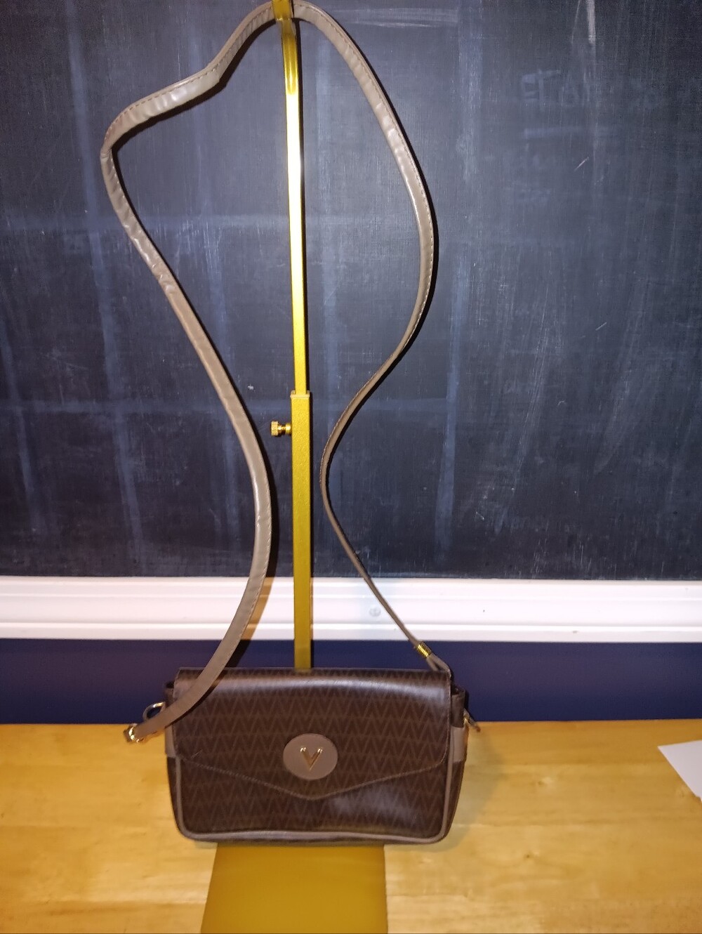 Mario Valentino Brown Crossbody Shoulder Bag with Tan Strap